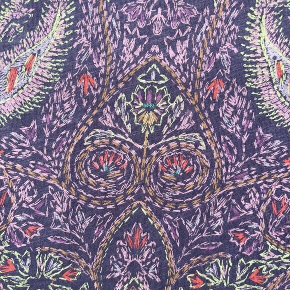 Lucky Brand LARGE Peacock Feather Paisley AOP Shirt Cttn/Modal Tie Front Blouse - Picture 7 of 7